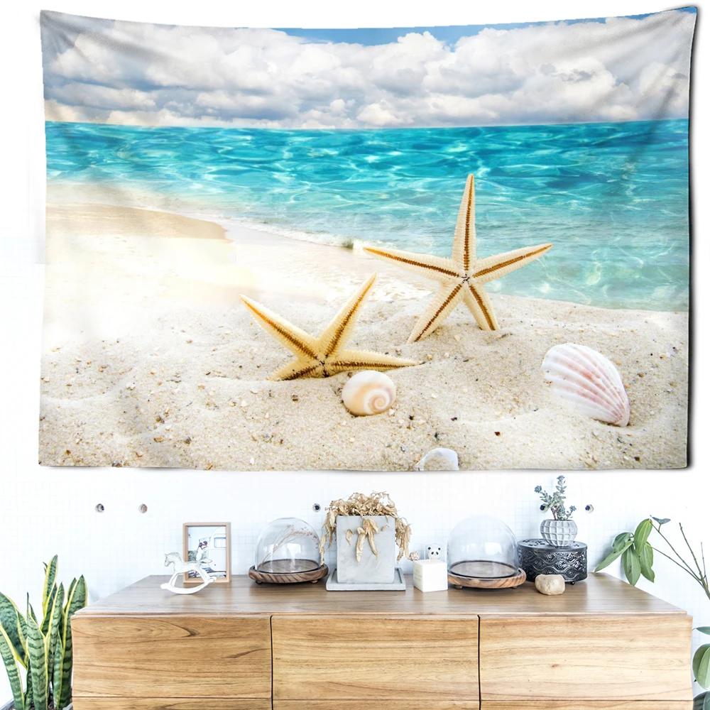 Beach Starfish Scenery Tapestry Wall Hanging Natural Minimalist Art Bohemian Hippie Bedroom Living Room Home Decor