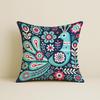 Folk Art Satin Cushion Covers Peacock & Botanical Motif, 16x16 Inches, Decorative Set for Living Room (Pack of 5)