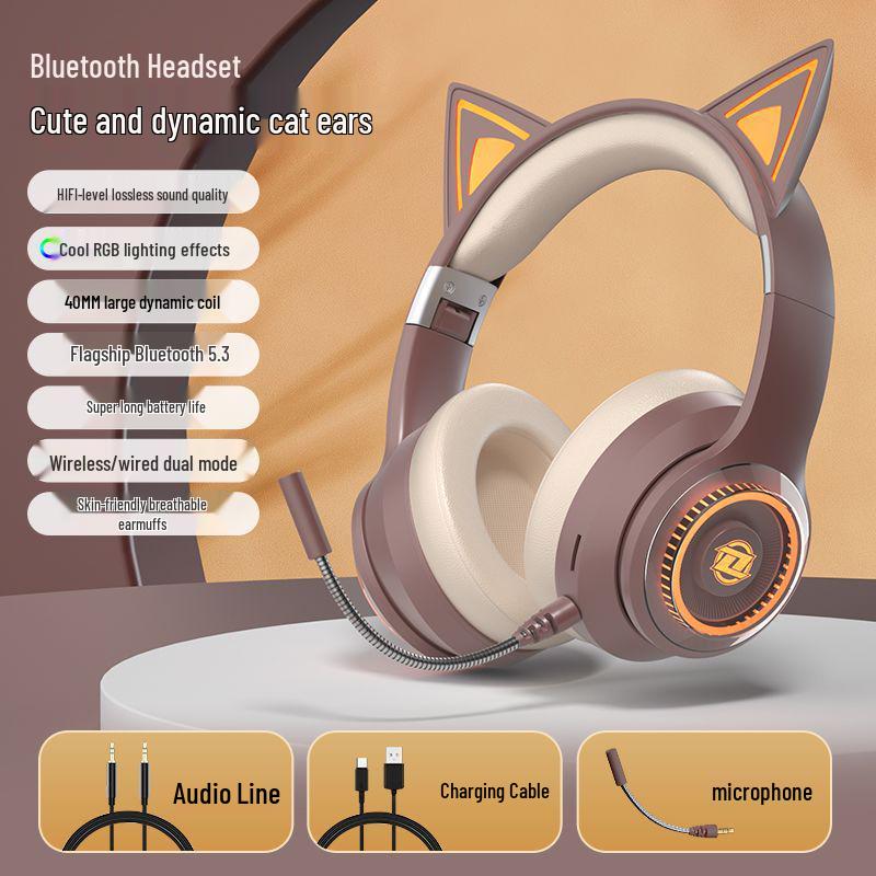 Luminous Wireless Cat Ear Bluetooth Headphones, Over-Ear Sports & Gaming with Heavy Bass, Compatible with Mobile Phones & Computers (2025 Model)