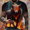 Summer Men's Lightweight Fitness Sports T-Shirt Cool Fire Wolf Graphic 3D Print Short Sleeve Casual Loose Streetwear Men's Tops