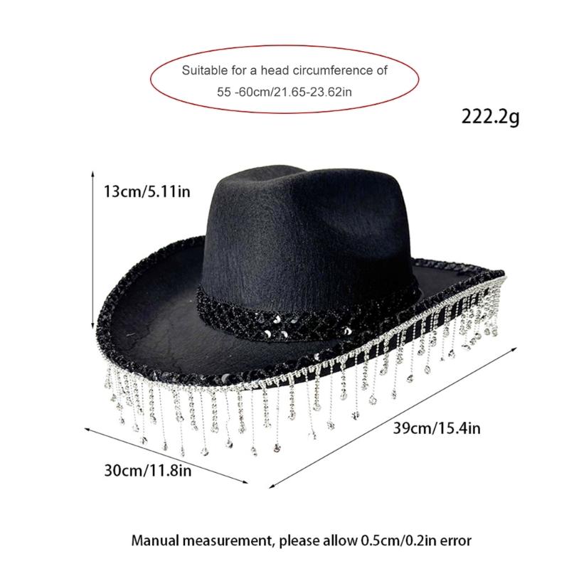 Elegant Bridal Rhinestones Cowboy Hats With Tassels Lace Design For Wedding Party Soft Fabric Panama Hat
