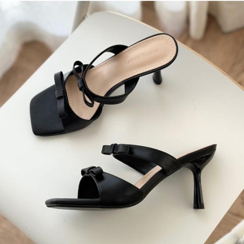 Melting Brown Women Ribbon Strap Slipper Heel