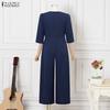 ZANZEA Damen Lässiger V-Ausschnitt 3/4 Ärmel Lockerer Langer Jumpsuit