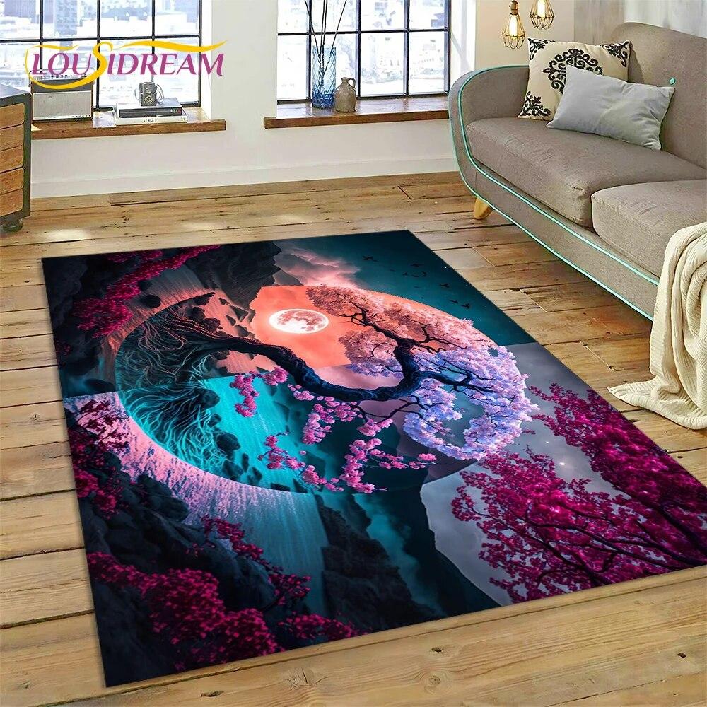 Yin og Yang 3D Naturaliser Kinesisk Tai Chi Teppe for Hjem Stue Soverom Sofa Dørmatte Dekor, Lekeområde for Barn Sklisikker Matte