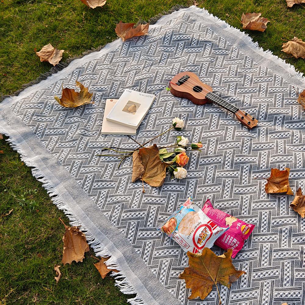 Cotton Jacquard Outdoor Picnic Mat - Camping Blanket for Beach, Garden, Travel, RV, Tent Floor & Spring Outings, Beach, Park Hiking Blanket