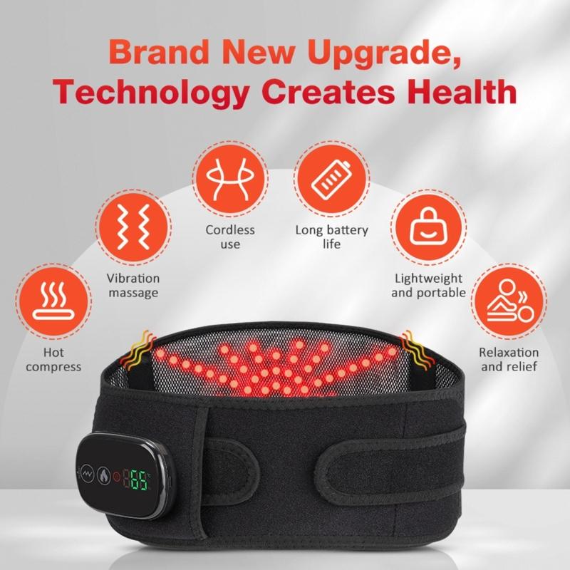 Heated Lumbar Support Belt Heating Pad for Back Pains Relief with Vibrating Massage Rechargeable Battery Comfortable Fit