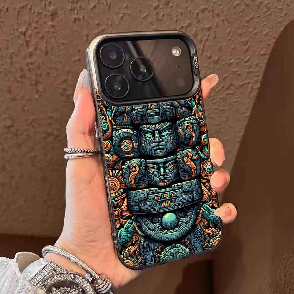 Mayan Aztec Calendar Statue  Phone Case For iPhone 17 16 15 14 13 12 11 Pro Max Plus Silver Matte Black Cover