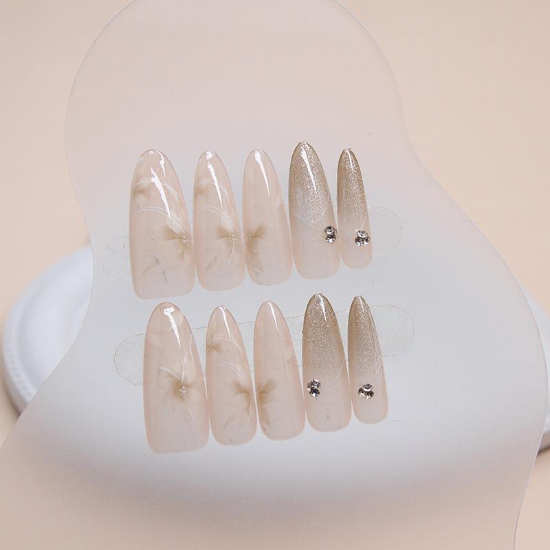 Cat's eye wearing nail piece Removable flower nail piece Autumn nail piece Advanced sense with drill Long nail patch