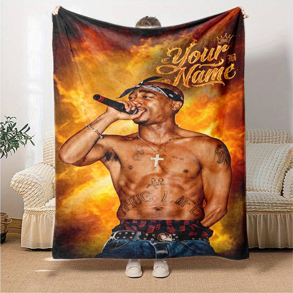 2pac Personalized Text Blanket Multi-purpose Customizable Blanket Soft Warm Cozy Throw For Livingroom Living Room Bed Picnics for All Occasions