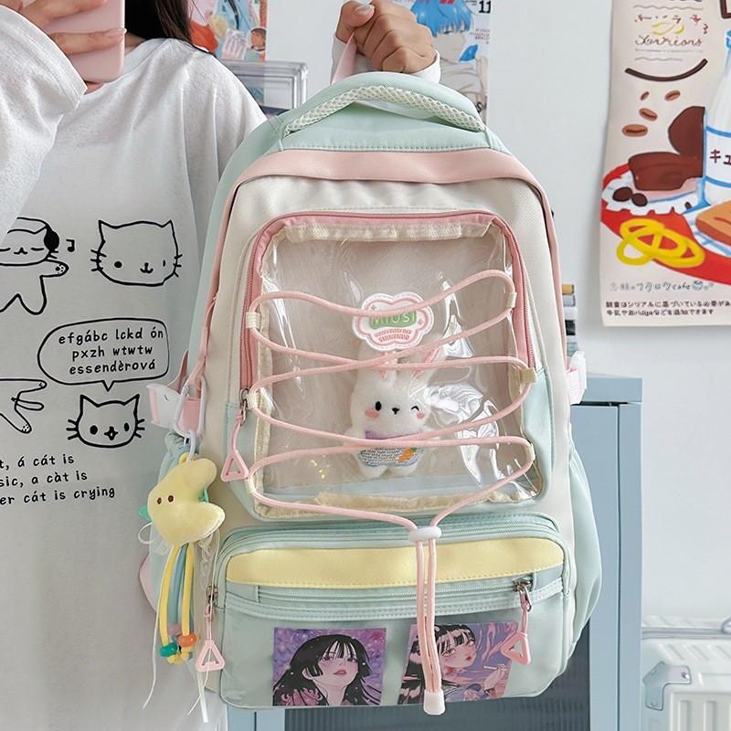 Japanese Stylish Transparent Backpack For High School Students With Large Capacity And Geometric Pattern