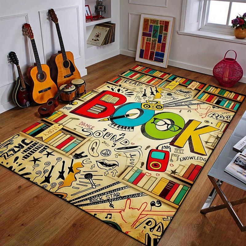 Colorful Bookshelf Doodle with "BOOK" Design Patterned carpet a non slip rug suitable for all seasons and any setting, gift