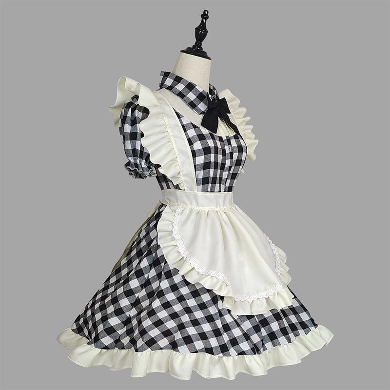 Japanese Cute Style Lolita Maid Dress Sexy Cosplay Maid Uniform Dress Black And Red Plus Size