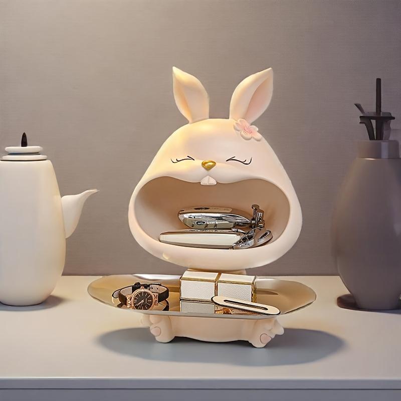 

Причудливый поднос в виде кролика с пастельно-розовым бантом, полимерный органайзер для хранения ювелирных изделий, часов, ручек, праздничный домашний декор для Рождества, Пасхи, Дня благодарения Cherry Blossom Rabbit Tray Organizer [Pink]