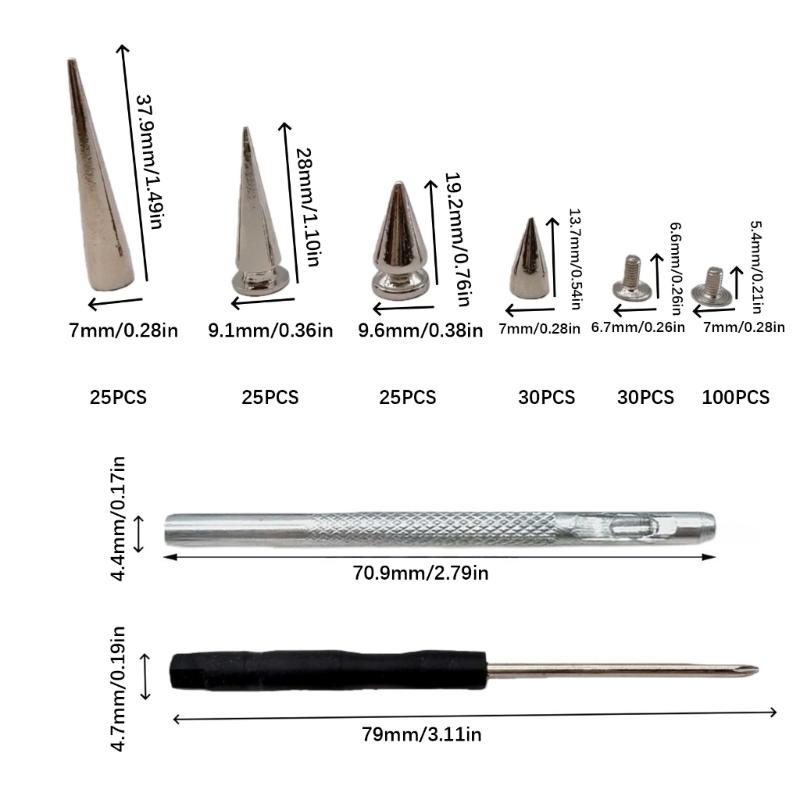 105Pieces Multiple Size Alloy Punk Rivets Set Including Tool and Case for Crafting Clothing Designs