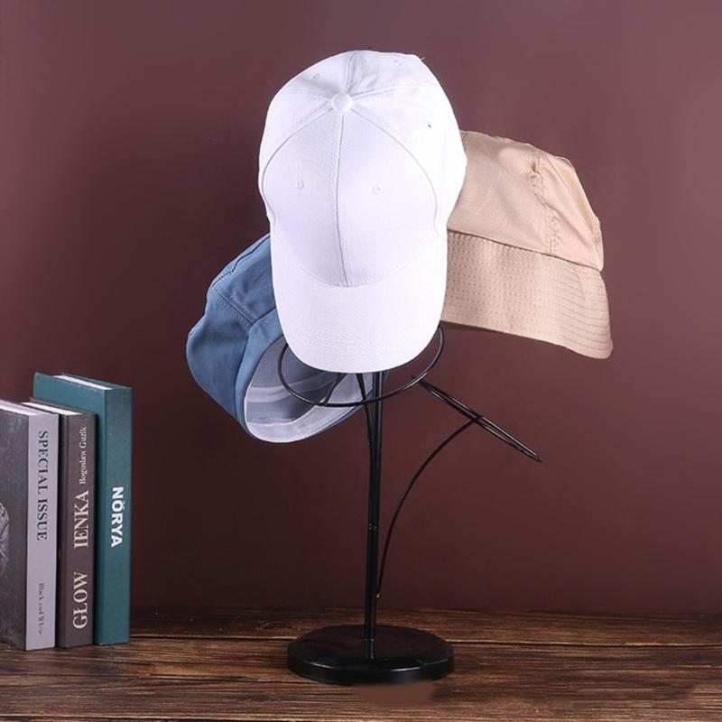 Metal Hats Display Rack with 5 Round Standing Hooks Baseball Cap Rack Organizer Headwear Rack Hat Storage Display Holder