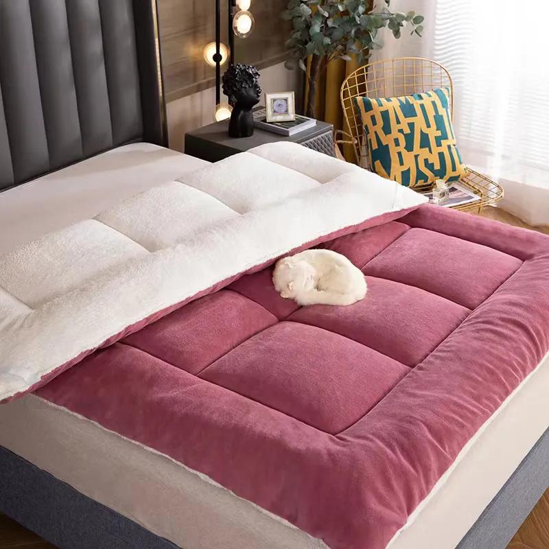 WTEMPO Warm Winter Single Student Dormitory Mattress Solid Color Soft Thickened Plush Mattress Cushion Home Tatami Double-sided Bed Mattress Quilts