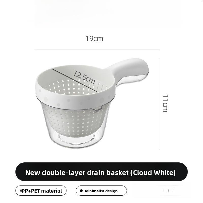 Hanging Sink Drain Basket with Food Residue Filter, Fruit Washing Strainer, Patent/Double Layer/Triangle Suction/Retractable