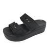 Women Brooklyn Buckle Low Wedge Heel Slipper Sandals Black 207431 001
