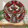 Vibrant Eagle Aztec Geometric Metal Wall Art, Round Aluminum Sign for Home Decor