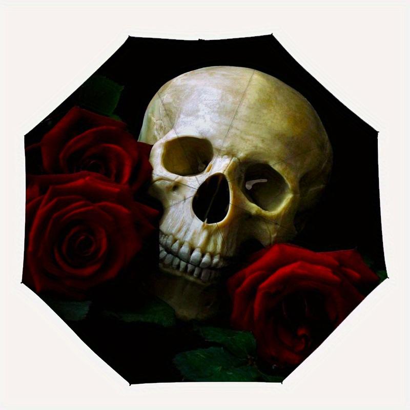 Skull and Roses: Gothic Artwork Wall DecorUmbrella, Portable 3-Fold Umbrella for Men & Women,Christmas Gift ES277
