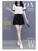 Women's Summer Color Block Doll Collar Two-Piece Set: Short Sleeve Top & Shorts