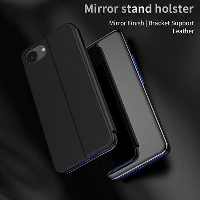 Husă tip flip din piele subțire cu oglindă pentru PC pentru iPhone 16E 16 Pro Max 15 Pro 14 13 12 11 Culoare solidă Rezistentă la șocuri Stand Husă Bumper