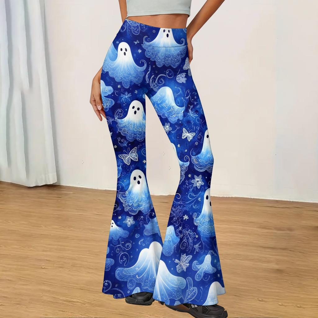 Women's Halloween Print Flared Yoga Pants Stretchy High Waist Casual Fitness Leggings Slim Fit Micro Flare Trousers for Everyday Wear