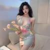 Trendy Style Sexy Neck Strap Halter Hip Skirt Summer New Flower Print Hollow Short Dress Women