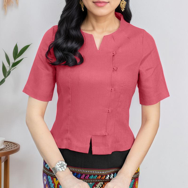 

ZANZEA Женская летняя блузка с V-образным вырезом, однотонная, повседневная, с коротким рукавом 2XL камео розовый