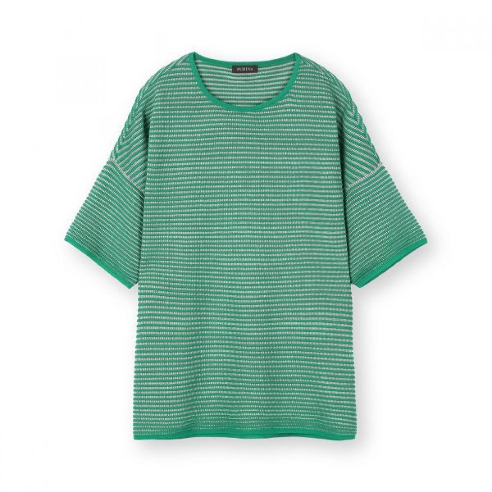 Furina ElasTic STripe ShorT Sleeve KniT T shirT painted/FREE