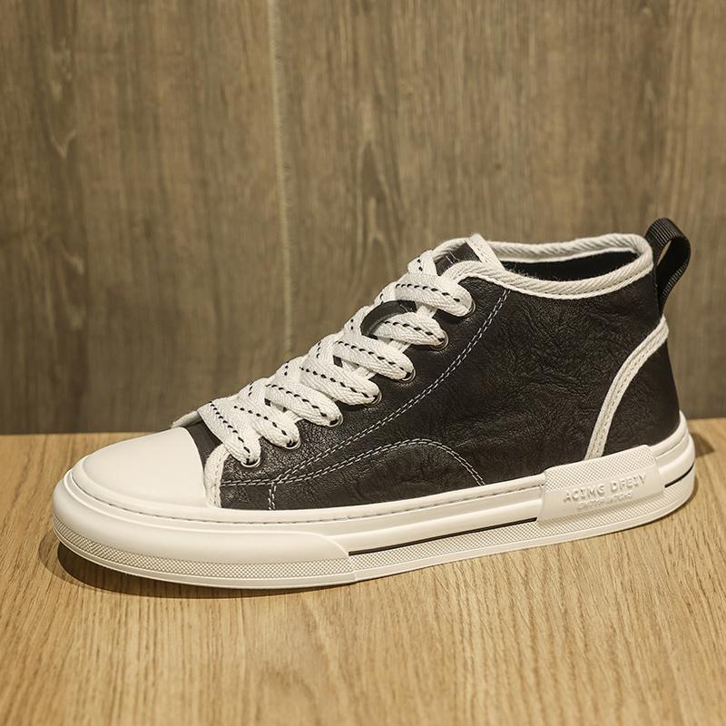 Fashion High Quality Men Casual Leather Shoes Outdoor Flat Designer Sports Shoes High Top Soft Bottom Shoes Brand Comfy Office Work Shoe