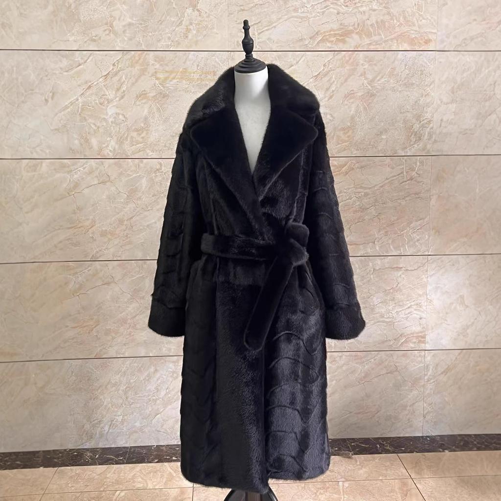 2025 Ny Vinter Fuskpälsrock Dam Förlängd Knälång Fuskpälsrock Förtjockad Varm Plysch Ytterlager