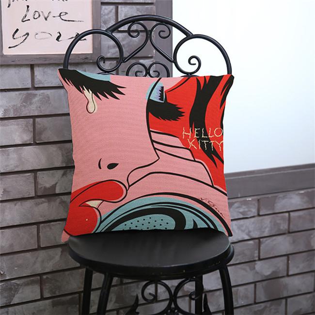 Pop Nordic Cotton Linen Throw Pillow Case Sexy Woman Lips Beautiful Girl Weep Comic Sofa Decoration Cushion Cover Cojines