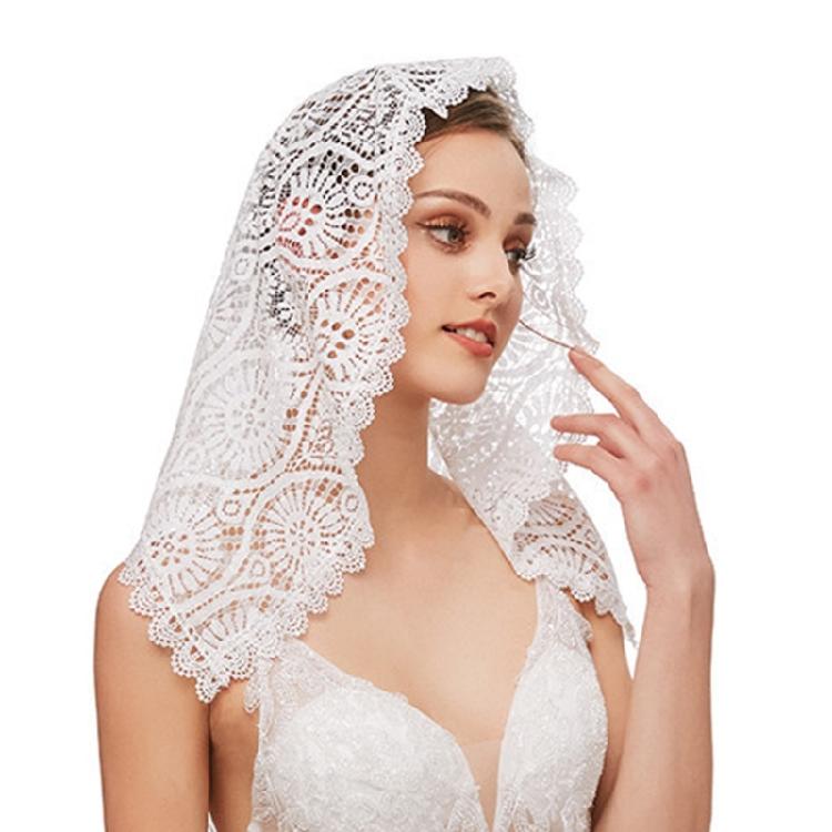 Openwork Bridal Veil Church Head Scarf Lace Chapel Mantilla Latin Mass Headpiece For Wedding Ceremony and Photography