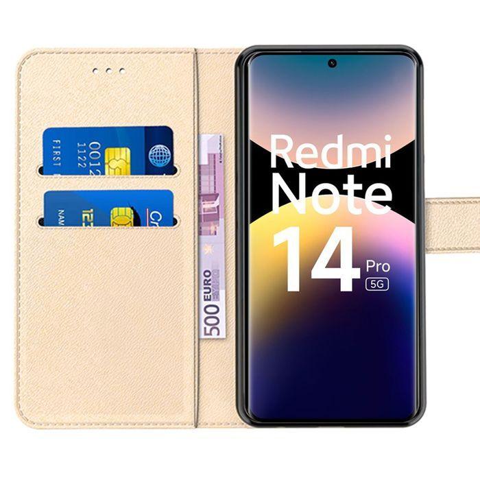 Coque - E.F.CONNECTION - Pour Xiaomi Redmi Note 14 Pro 5G - Synthécuir Doré - Anti-rayures - 2 Verres Trempés