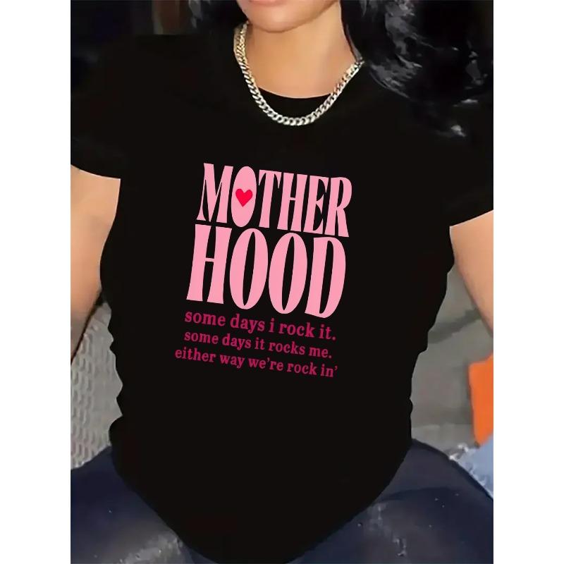 

Short Sleeve T-Shirt for Women, Motherhood Quote Design,Lightweight Durable,Pink Text with Heart Detail, Comfortable Fit for Daily Use 4XL чорний
