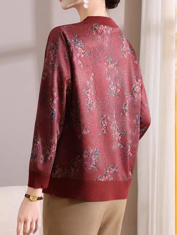 Elegant Jacquard Spring T-shirt Set for 50-Year-Old Women - Enhances Skin Tone, Perfect As Outerwear or Base Layer