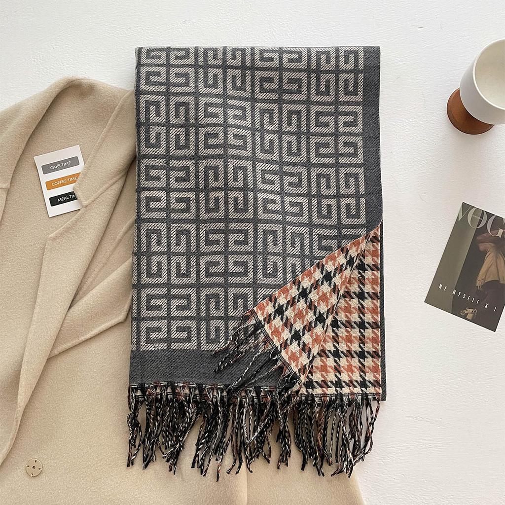 Winter Cashmere Scarf Women Double-Sided Jacquard Female Shawl Wrap Scarves Thick Warm Blanket Tassels Pashmina