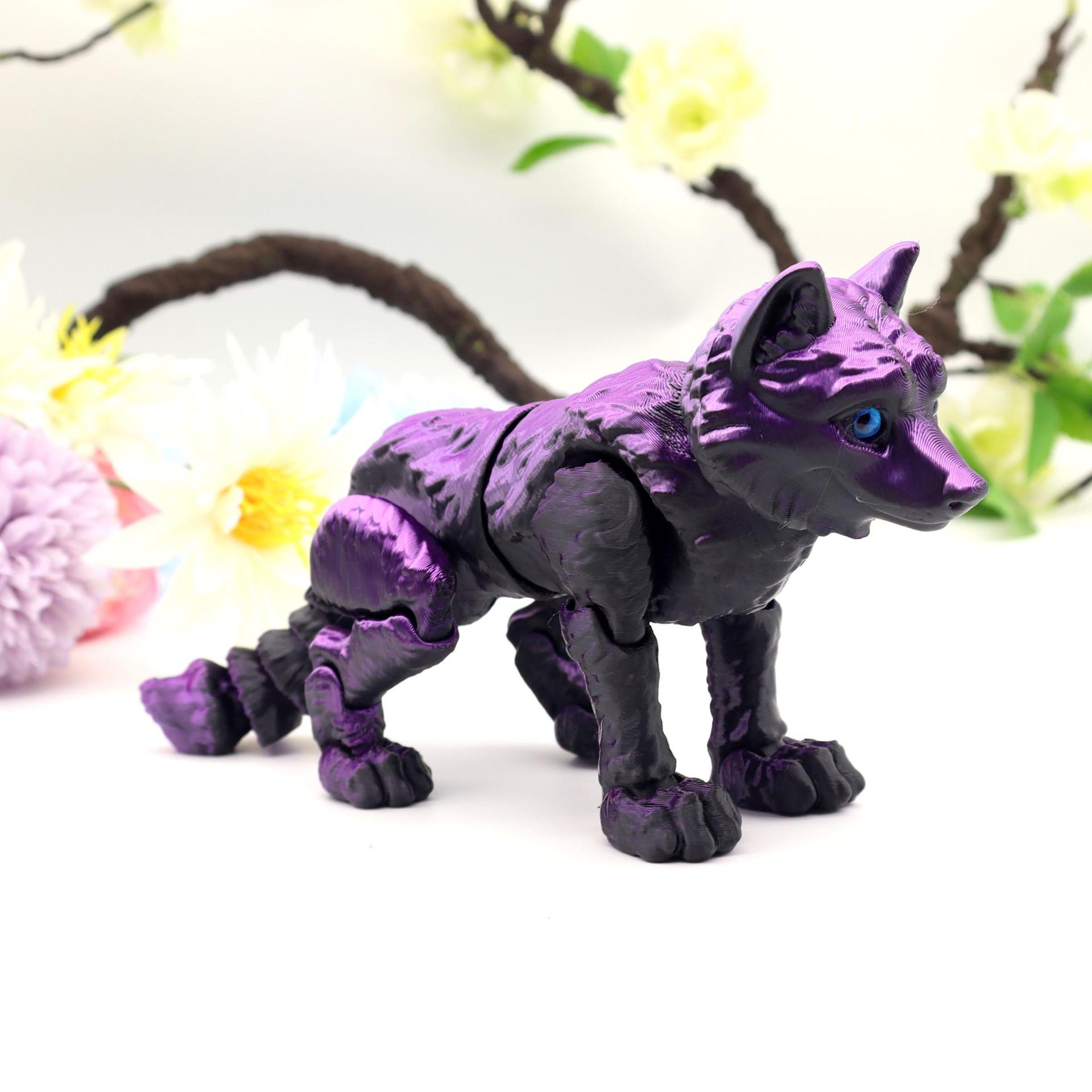 

3D New Printed Coyote Model Home Office Multi-Color Coyote Model Toy Crafts Toy Joint Movable Action Figure Desktop Ornaments Random eye