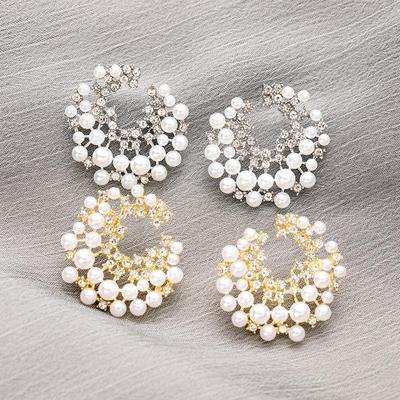 Korean Luxury C-Shaped Pearl & Diamond Imitation Silver Earrings - Versatile High-End Fashion