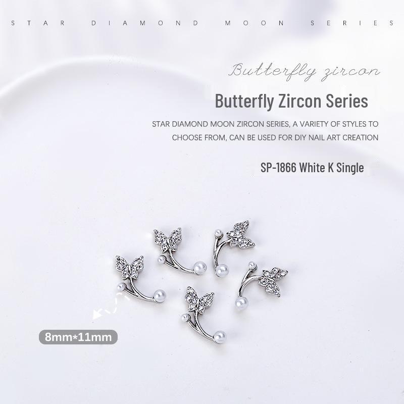

Zircon Alloy Nail Art: Pearl, Heart, Butterfly, Star, Gold, White K, Rhinestone Metal Decorations.