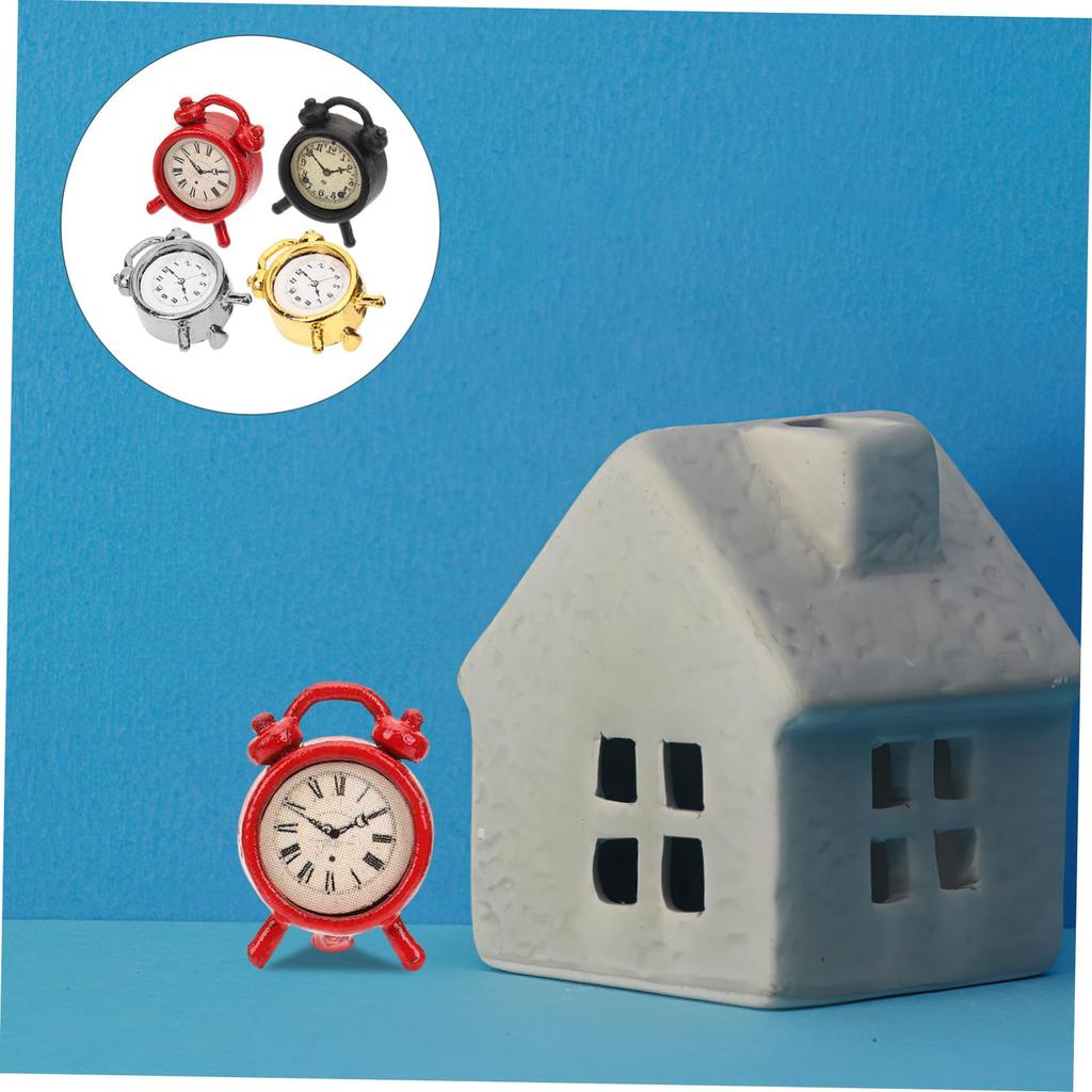 Alasum Miniature Alarm Clocks, Set of 4, 112 Scale, Alloy, Dollhouse Furniture, Accessories, Table Clocks, Photography Props, Interior Decoration,