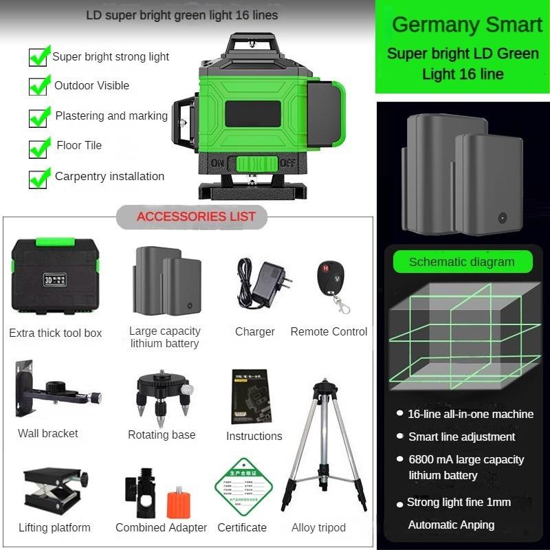 8/12/16 Line Green Automatic Leveling Instrument High Precision Infrared Waterproof  Multifunction Measuring Tool Green Laser Level