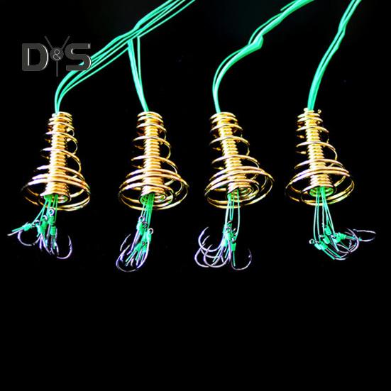 4Pcs/Set Trap Fishing Hook with Spring Carp Feeder Tangle-Free Heavy Duty Green Line Metal Barbed Fish Hook Rig Carp Fishing Accessories