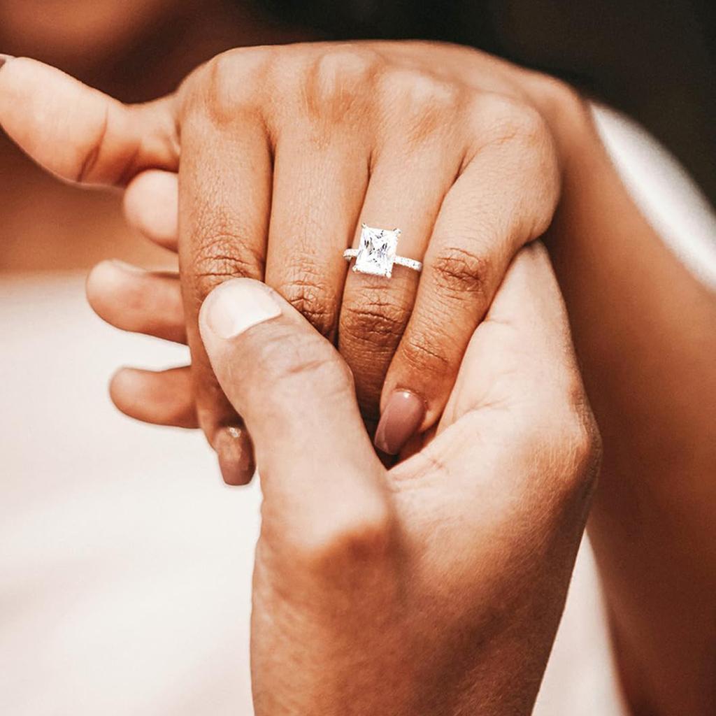 Classic Rectangle Cut White Stone Rings for Women Silvery Color Geometric White Zircon Wedding Bands Engagement Ring Bridal Jewelry