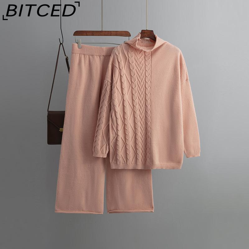 Autumn and Winter Large-sized High-neck Set, Fashionable, Gentle and Laid-back Style Sweater Two-piece Set, Solid Color Knitted