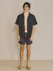 Wave Seoul Seersucker Open Collar Shirt Navy