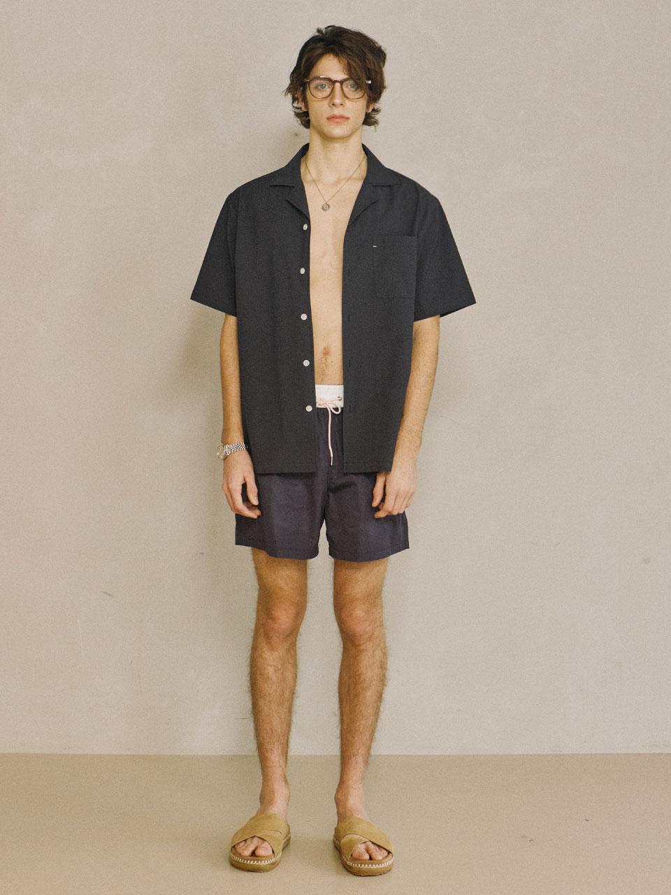 Wave Seoul Seersucker Open Collar Shirt Navy L