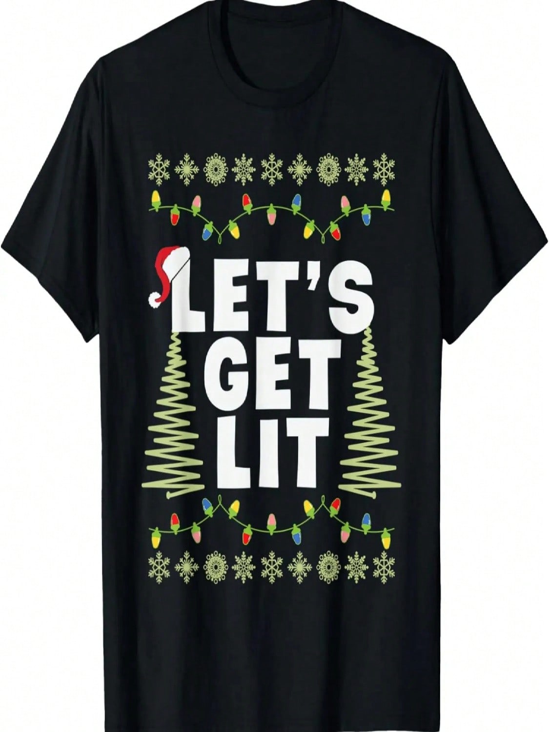 Let s Get Lit Adult Christmas Hat Xmas PJ Costume T-Shirt S разноцветный