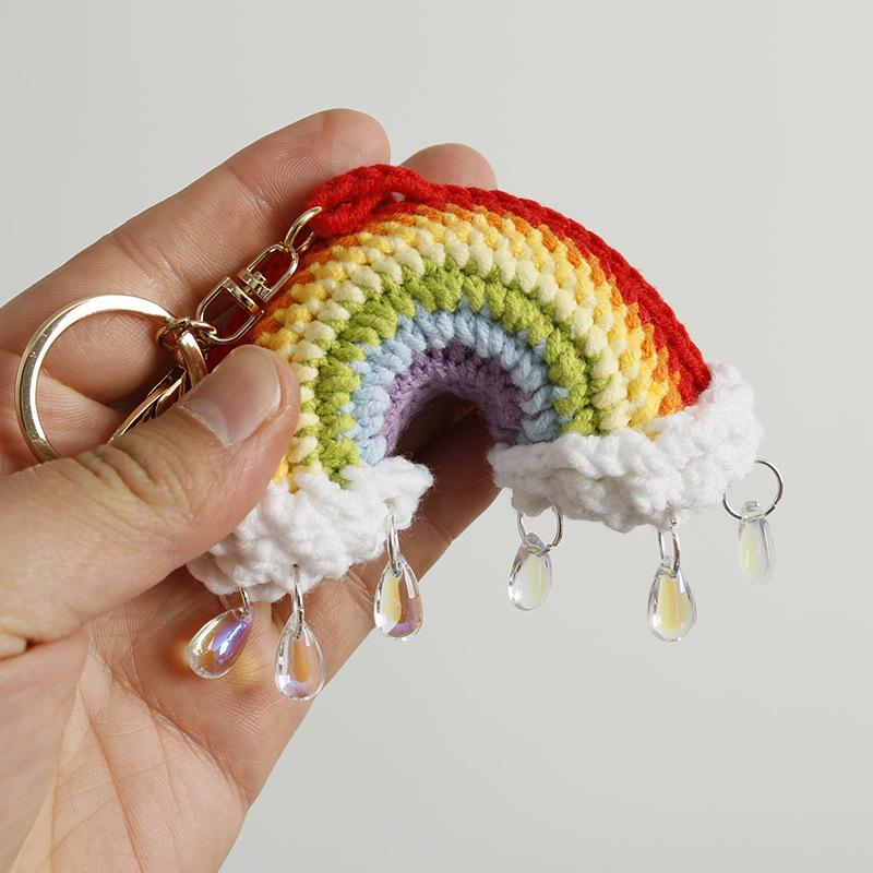 Handmaking Rainbow Crochet Keychain For Gifts Knitting Rainbow Keychain Cute Rainbow Pendant Keyring Custom Accessory